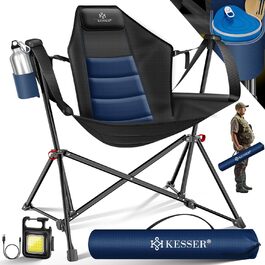 Крісло-гойдалка KESSER® для кемпінгу, риболовлі та пляжу, 160 кг, з підсвіткою та тримачем для напоїв, сіре (темно-синій/чорний)