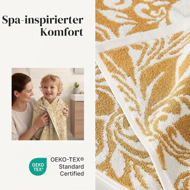 Набір рушників Modern Threads Trefoil Filigran (6 шт.), 100% бавовна, жакардовий двосторонній дизайн, гігроскопічні та м'які, колір Gold Medium White з синьо-зеленим візерунком
