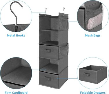 Органайзер для шафи MAX Houser з 5 полицями, навісний, економія місця, з 4 кишенями збоку, складний, бежевий