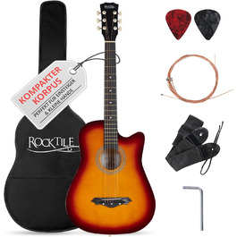 Rocktile WSD-5C-SB: Акустична гітара Westerngitarre Slim Line Dreadnought - Комплект з чохлом, струнами, ременем та медіатором - Sunburst