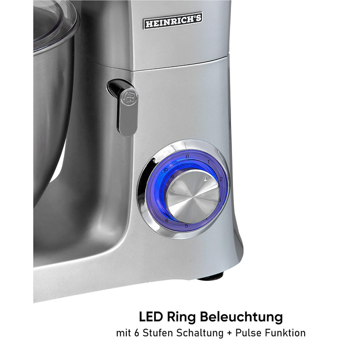 Кухонна машина Heinrichs 2500W з подвійним гаком для тіста, міксером та вінчиком, 8 швидкостей, чаша 8л з нержавіючої сталі, тиха, червона