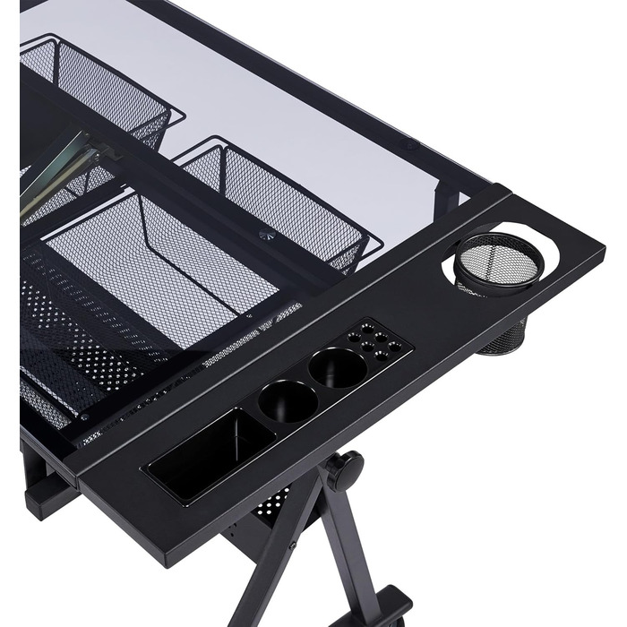 Yaheetech Adjustable Height Drafting Table Set with Tilt-Top, Storage & Stool - Drawing/Art Desk for Artists - Black