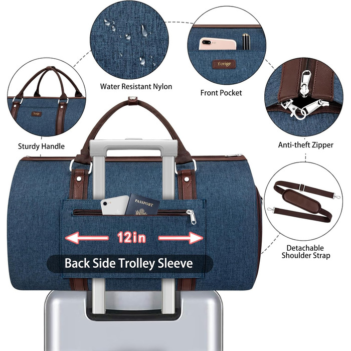 Трансформована сумка-чохол для подорожей: чоловіча та жіноча ручна сумка, велика дорожня сумка з сумкою через плече, 4-частинний набір, 2-в-1, для костюма, сукні, одягу, блакитний колір