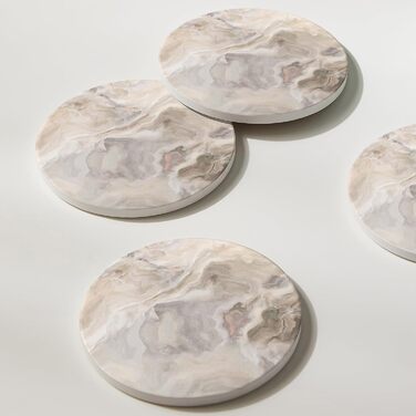 Set of 6 abstract dark blue marble coasters with holder, absorbent ceramic coasters for drinks, coasters with cork backing for table protection, housewarming gifts (Abstract Sand Marble)