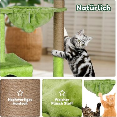 Zonema Kratzbaum-Kratzstamm Scratching Post with 80 cm Scratching Column for Small and Large Cats, Sisal Rope Cat Scratching Post with 1 Interactive Ball, Scratching Pole Cat Furniture, For Indoor Activity, Play (Cat Tree 110 cm tall, Green)
