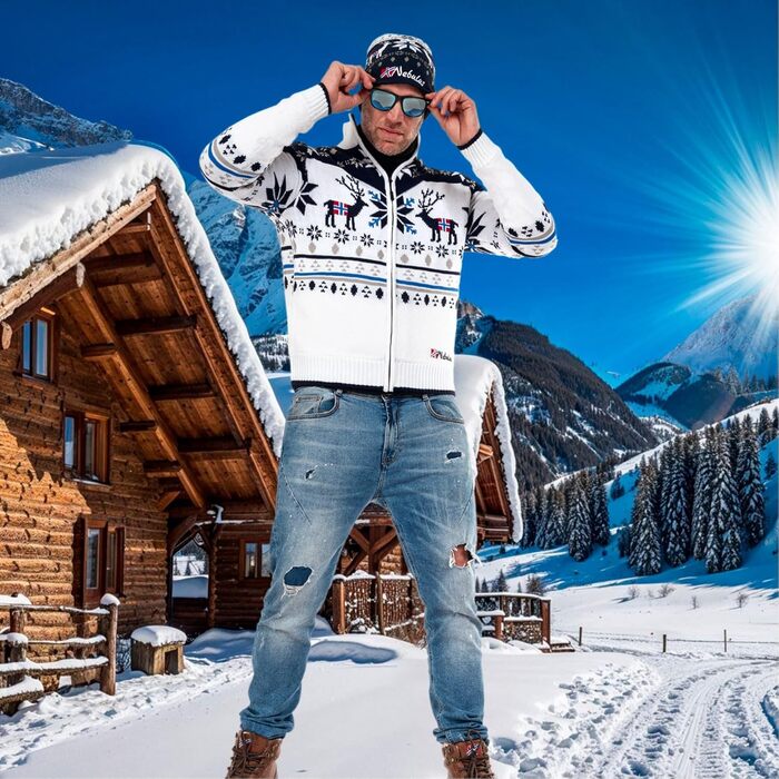 Чоловіча в'язана куртка Nebuus SVERRE, тепла та практична, колір Offwhite-navy (XL)