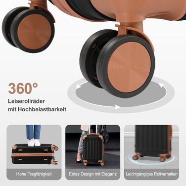 Набір валіз LEADZM 4 шт. з твердим корпусом, ABS, з колесами, великий, набір валіз з твердим корпусом, валізи та ролери з косметичкою (Чорно-коричневий)