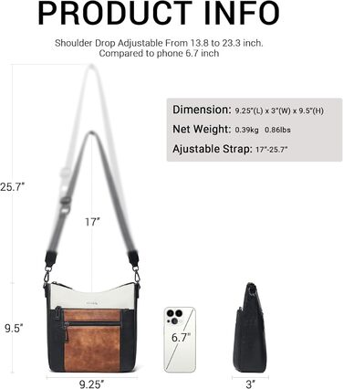 Сумка жіноча крос-боді Shrrie з екошкіри, чорно-коричнево-біла, з ременем для подорожей