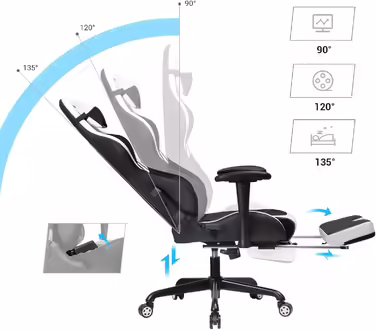 SONGMICS Gaming Chair with Footrest, 330 lbs, Office Chair, Desk Chair, Lumbar Pillow, Headrest, High Backrest, Ergonomic, Steel, Faux Leather, Breathable Mesh Fabric, Black-White RCG52BW Black + White