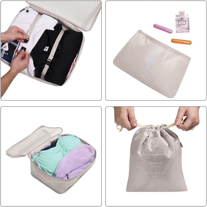 Органайзер для валізи OSDUE, набір 6 шт. (рожевий/бежевий), Packing Cubes, водонепроникні сумки для подорожей