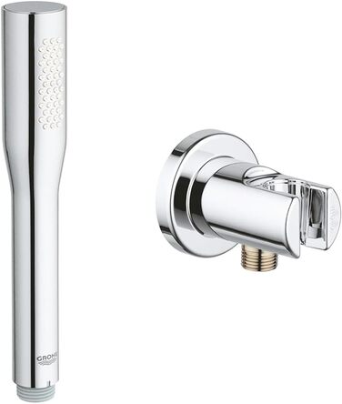 GROHE Vitalio Get - Handbrause 1 Spray Pattern (perfect spray pattern, suitable for flow heaters, double-walled hand shower, Anti-limescale system), silver, 27458000 (Vitalio Get Bundle with wall connector, round)