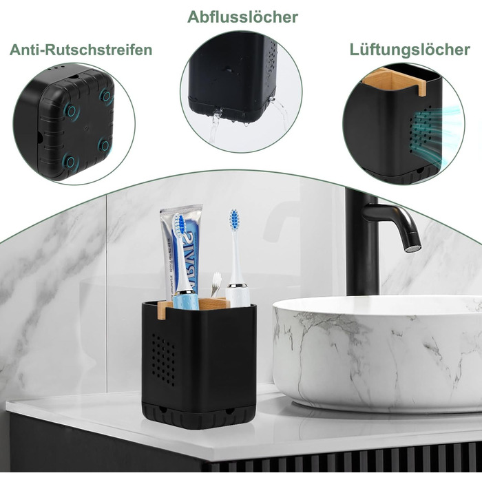 Тримач для електричної зубної щітки з підставкою для насадок, органайзер для ванної кімнати, чорний