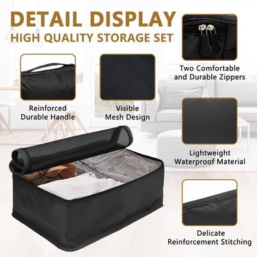 Органайзер для валізи 12 шт., комплект водонепроникних кубиків для подорожей, сімейних поїздок, зберігання вдома (Чорний, 12 шт.)