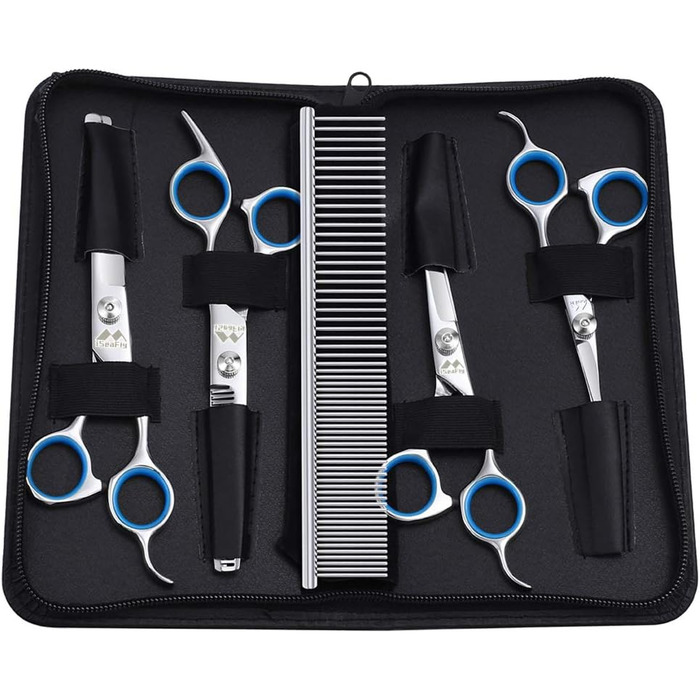 Набір для грумінгу собак 5 в 1: професійні ножиці з безпечними закругленими кінцями, високоякісна нержавіюча сталь, ідеально підходить для грумінгу тіла, обличчя, носа та вух (блакитний)