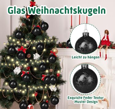 Скляні кулі Hengsong на Різдво: 24 шт. чорні та золоті, 6 см. Декорації для ялинки, різдвяний декор
