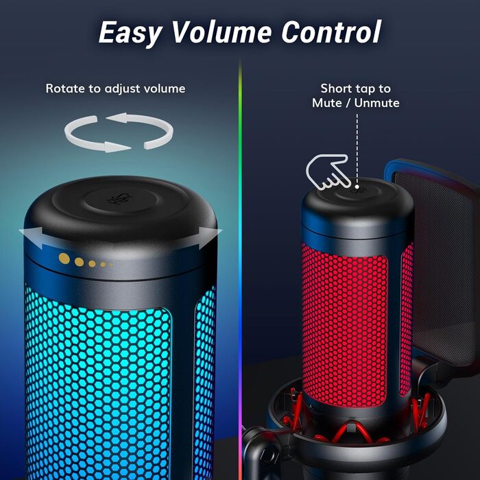Мікрофон геймерський TONOR TC310 USB для ПК, PS4/5 з RGB підсвіткою та тримачем