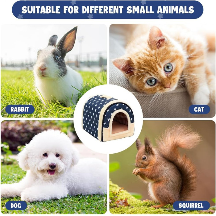 Кітчине будиночок з плюшу, лежанка-печера для котів з м'яким плюшевим подушечкою, складаний будиночок-печера для котів, кроликів, морських свинок, кошенят до 2.5 кг, 35x32x28 см