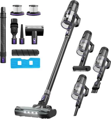 Акумуляторний пилосос Noaton AVC600 Deluxe з автоматичним режимом, LED дисплеєм та HEPA фільтром, 50000 Па, 600 Вт, до 85 хв роботи, 220 AW, для твердих поверхонь, килимів та шерсті тварин