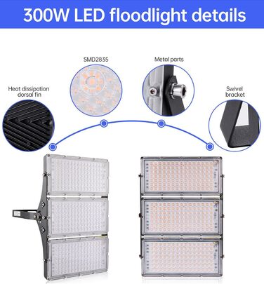 300W LED Floodlight 30000LM Spotlight, 3000K Warm White Floodlight - IP65 Waterproof Floodlight Outdoor Wall Lights for Garden, Terrace, Garage, Sports Field, Factory, Workshop