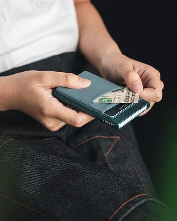 VULKIT Картодзеркало RFID NFC захист, чоловіче портмоне з відділом для грошей, міні-кардхолдер, 5-7 карт, банкноти (Смарагдовий зелений)