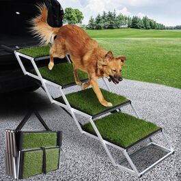 SDLDEER Dog Car Ramp - 4 Step Portable Pet Ramp for Vehicles, Adjustable Height, Up to 80kg Capacity (Grass 64-68cm)