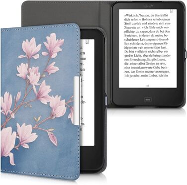 Чохол-книжка kwmobile для Tolino Shine 2 HD - квітковий принт (Pusteblume Love, білий, чорний)