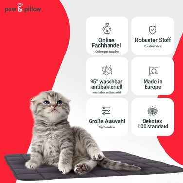 Килимок для собак Paw & Pillow: автомобільний, для дому та вулиці, стійкий до подряпин та прання до 95°C, розмір L (70x100 см), сірий, Made in Germany