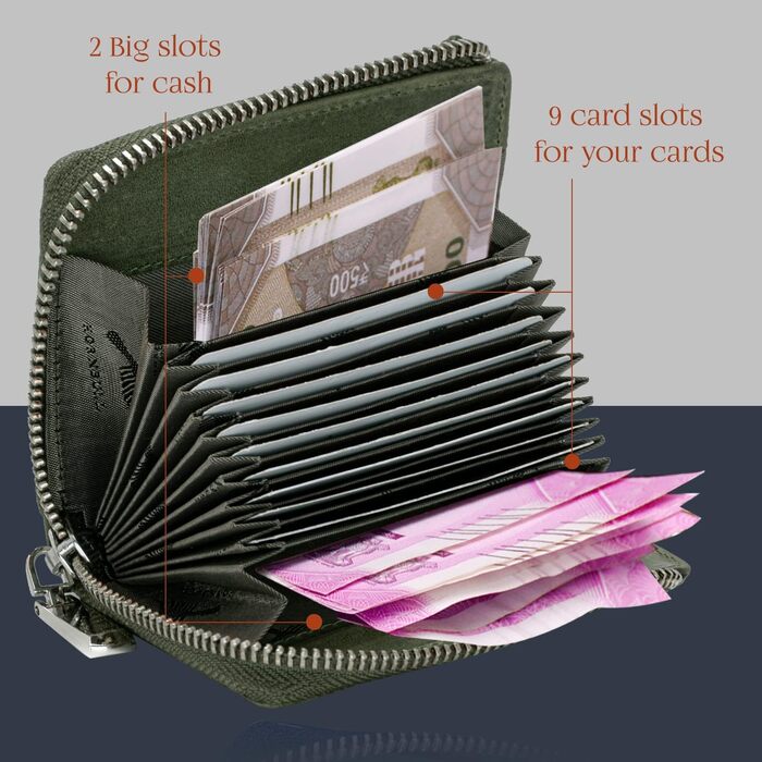 Чоловічий шкіряний гаманець HORNBULL з RFID-блокуванням | Вертикальний картхолдер, оливковий, з блискавкою