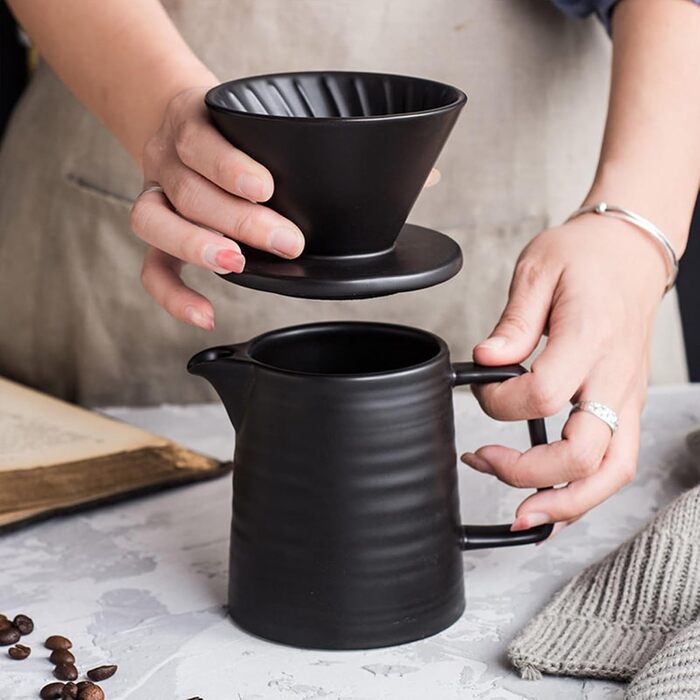 Порцеляновий кавовий фільтр 500 мл з чашкою, кавоварка pour over з керамічним кухлем, кавник з фільтром, багаторазовий кавовий дрипер, білий