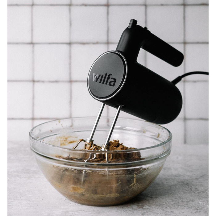 Wilfa Hand Mixer Smooth Mix 500 | 500 W | 5 Speeds | Boost Function & Eject Function | Includes Whisk + Dough Hook | 1.4m Long Cable | Up to 1.5kg Dough | Accessory Holder (black)