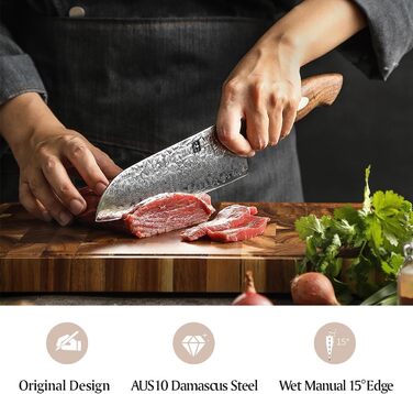 Японський кухонний ніж XINZUO Santoku з дамаської сталі (AUS-10) - професійний ніж шеф-кухаря з чорним дерев'яним руків'ям з горіха