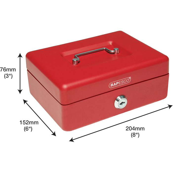 Металева касове обладнання Rapesco SB0006B1 з замком, 3 ключами та висувним ящиком, розмір 6, чорне (червоне - 20 см)