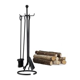 Relaxdays Fireplace Set, 5-Piece, Black