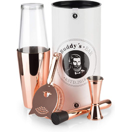 Boston Bar Set, 700 ml, Boston Cocktail Shaker, Bar Measuring Cup, Muddler, Bar Strainer, Food-Grade, Bar Set including Gift Box, (Polished Copper)