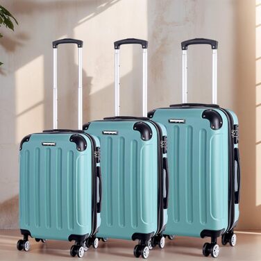 Набір валіз 3er - міцні валізи з ABS-корпусом, TSA-замок, розширюваний об'єм - M, L, XL, захист кутів, колеса на 360°, телескопічна ручка, підходить для ручної поклажі & штабелювання Green