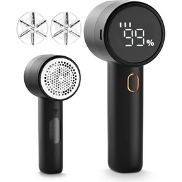 Електричний видалення ворсу з одягу: бездротовий триммер для одягу з 6 лезами та 3 швидкостями, LED-дисплей (Чорний)