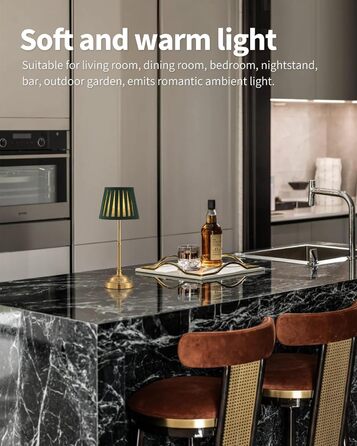 LED Настільна лампа бездротова, димована вінтажна приліжкова лампа, ретро акумуляторна настільна лампа 4000mAh, для дому, бару, вітальні (Золото + Зелений абажур, 2 шт)