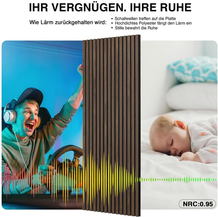 Акустична настінна панель з натурального шпона Темний дуб, 240x60x1.8 см (1.44 м²), дерев'яна панель для шумоізоляції вітальні, офісу та домашньої студії