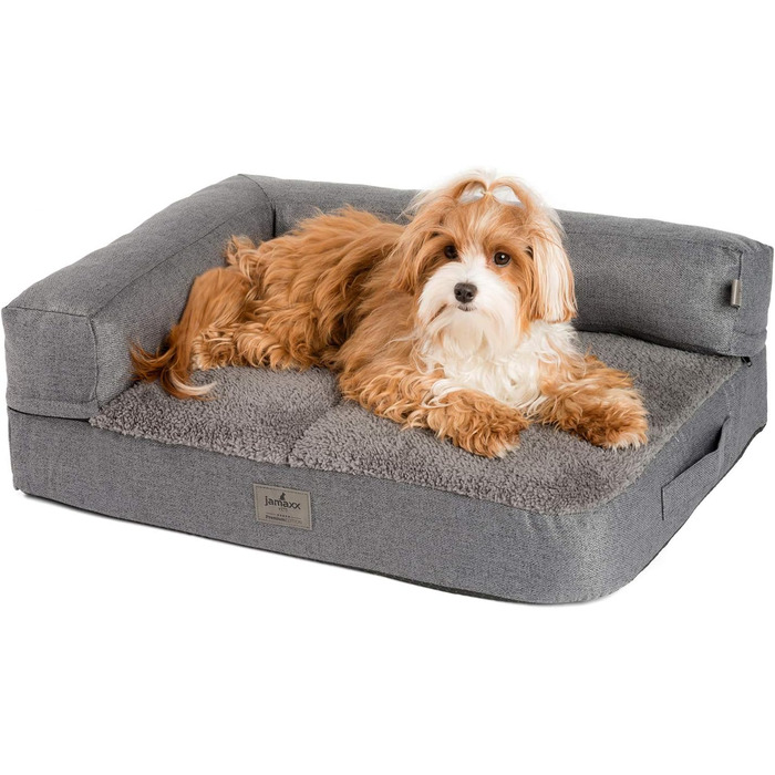 JAMAXX Преміум диван-ліжко для собак - ортопедичний Memory Visco, знімні подушки, знімний та пральний чохол, м'який фліс або овеча шерсть/шерпа, PDB3014 (S) 65x50 сірий+сірий фліс 65x50 (S) сірий+сірий фліс