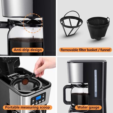 Кавомашина Taylor Swoden Darcy 950W з таймером, 1.5L, 12 чашок, автоматичне відключення, чорна