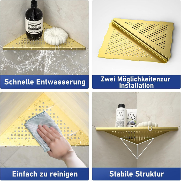 Полиця для душу Eck Duschregal з нержавіючої сталі 304, полиця для ванної кімнати з сітчастою конструкцією для плитки, вбудована полиця для ремонту ванної кімнати (щітка, 254 мм - 2 шт) (254 мм-2, золотий)