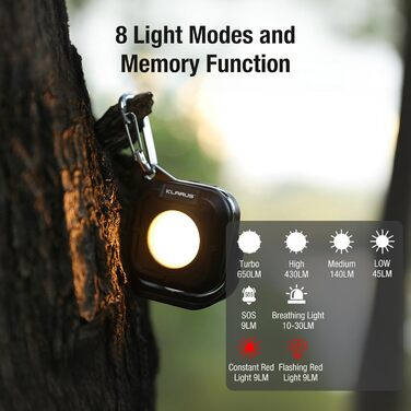 KLARUS CL5 Small Lightweight Camping Light, Rechargeable Work Light 1200 mAh, 650 lm Camping Lantern with 4 Brightness Levels, 4 Color Temperatures, Magnetic Base, Hook Function, IPX5 for Camping, Outdoor