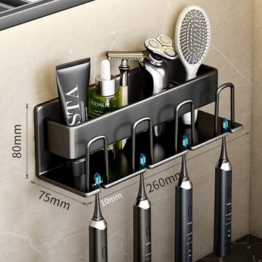 Electric Toothbrush Holder Wall Toothbrush Holder Self-Adhesive No Drilling for Bathroom, Space Aluminum, Hand Toothbrush, Toothpaste, Cup Storage