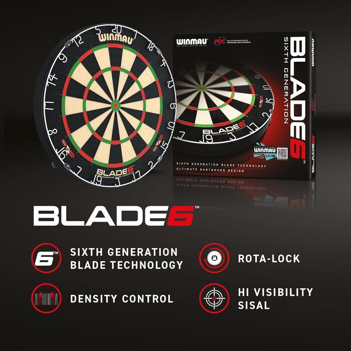 WINMAU Blade 6 Professional Bristle Dartboard Set (2 Sets of Darts)