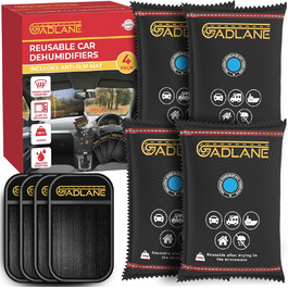 GADLANE Reusable Car Dehumidifier, 350g, Pack of 4, Car Moisture Absorber with Dashboard, Anti-Slip Mat, Eliminates Foggy Windshields, for Home, Closet