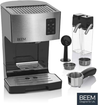 Еспресо-машина BEEM CLASSICO 19 бар, срібляста, з вбудованим молочним резервуаром і паровою насадкою, знімний бак для води, 1450 Вт