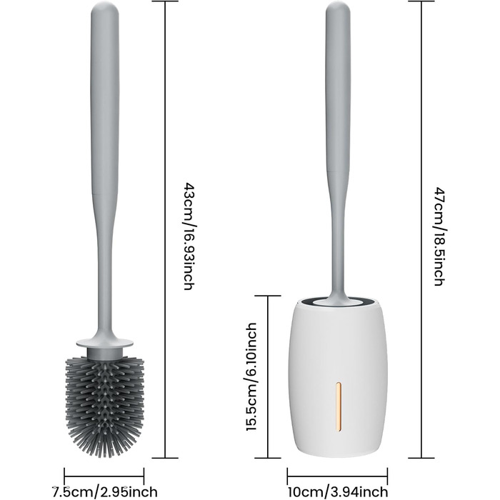 Силіконова щітка для унітазу Maxuni Stück з тримачем, без свердління, для кріплення на стіну/підлогу, довгий руків'я