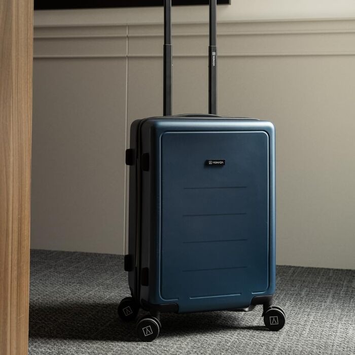 Чемодан ручної об'єм NUMADA PackPro T20 (56x37x22 см) з TSA-замком та 4 колесами. Жорсткий кейс з внутрішніми відділеннями, світлом, стійкий (Блакитний)