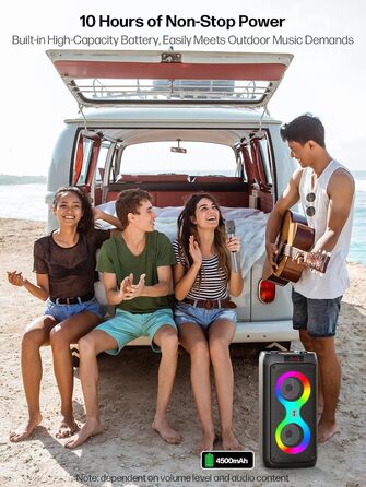 Портативна караоке-машина з Bluetooth, 2 мікрофонами, світлодіодним підсвічуванням та підтримкою USB/TF/Rec/FM/AUX