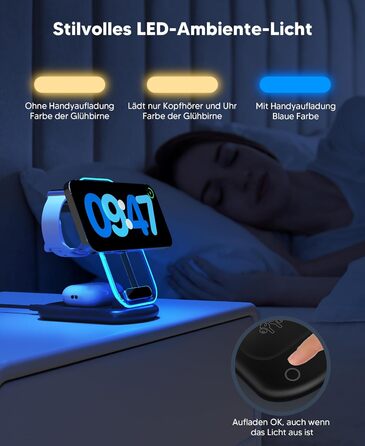 Зарядний пристрій MagSafe 3-в-1 для iPhone 17/16/15/14/13/12 Pro Max/Air/Plus/Pro та Apple Watch 10/9, AirPods 3/2/Pro, чорний